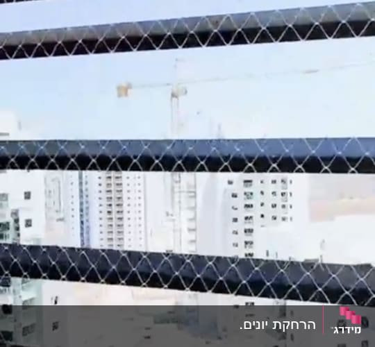 רשת יונים מותקנת על חלון בניין גבוה